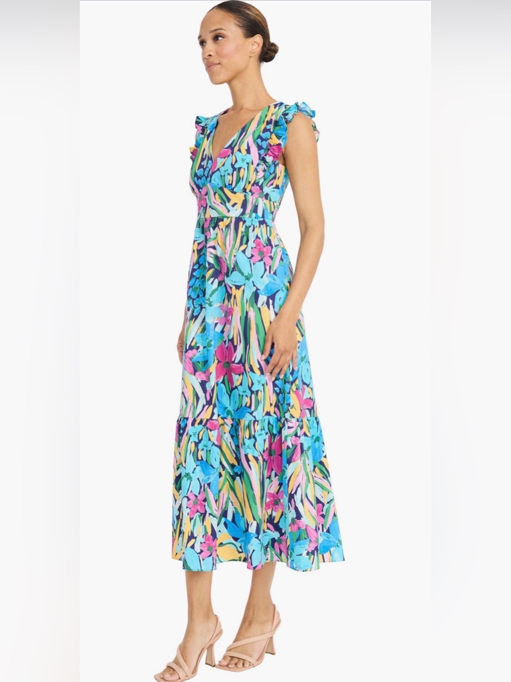 LIKE NEW Maggy London Floral Ruffle Tiered Midi/Maxi Dress